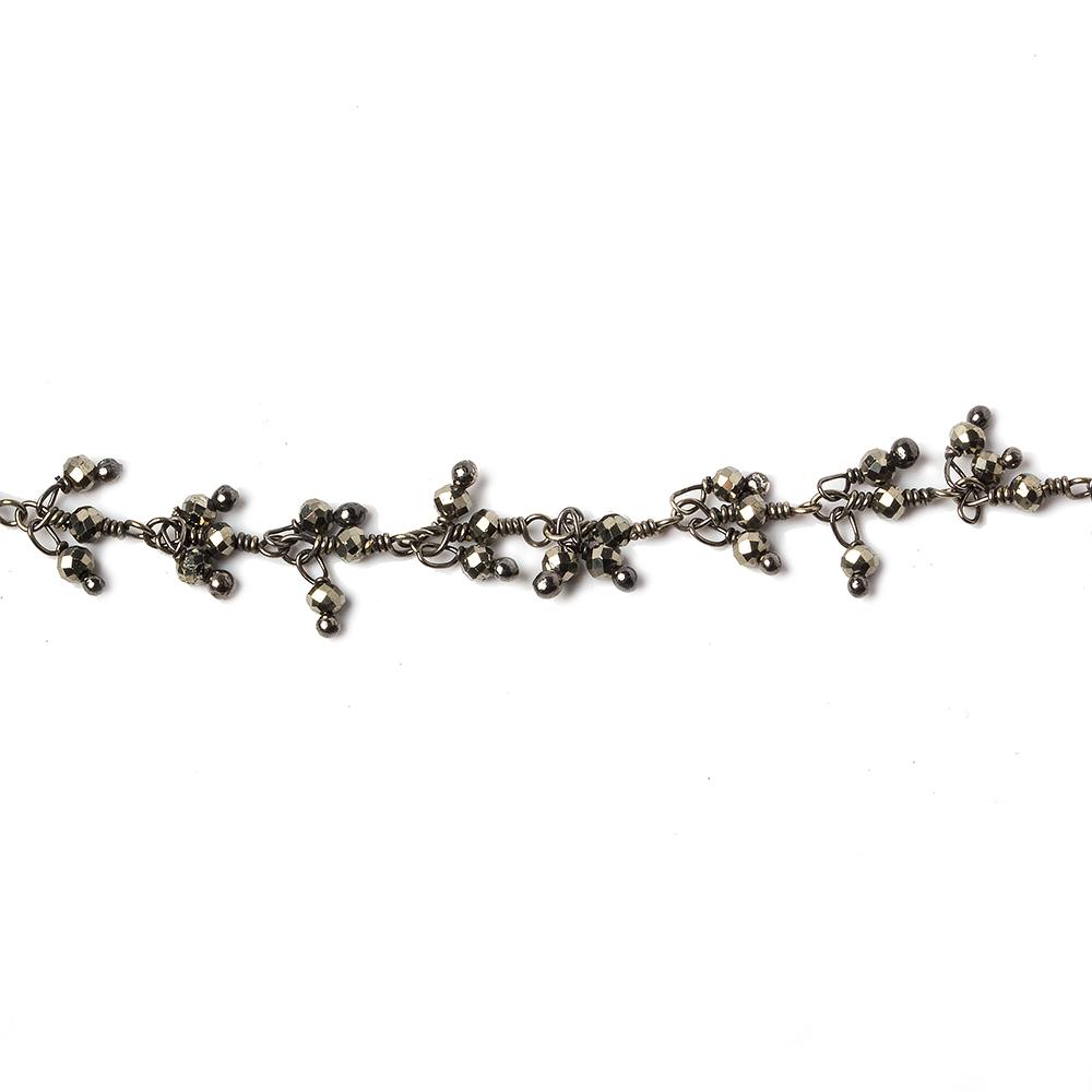 2mm Pyrite micro faceted round Black Gold Dangling Chain by the foot 110 pieces - Beadsofcambay.com