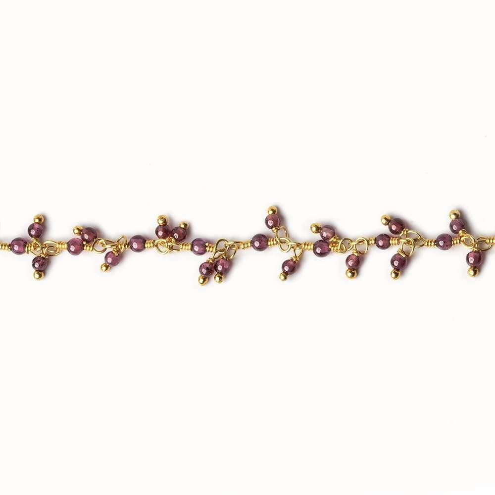2mm Rhodolite Garnet Gold plated Dangling Chain by the foot - Beadsofcambay.com