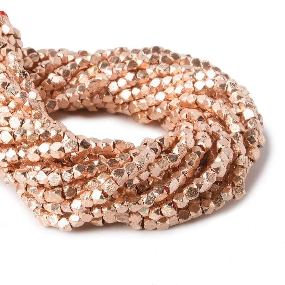 2mm Rose Gold plated Copper Brushed Faceted Nugget Beads 8 inch 93 pieces - Beadsofcambay.com
