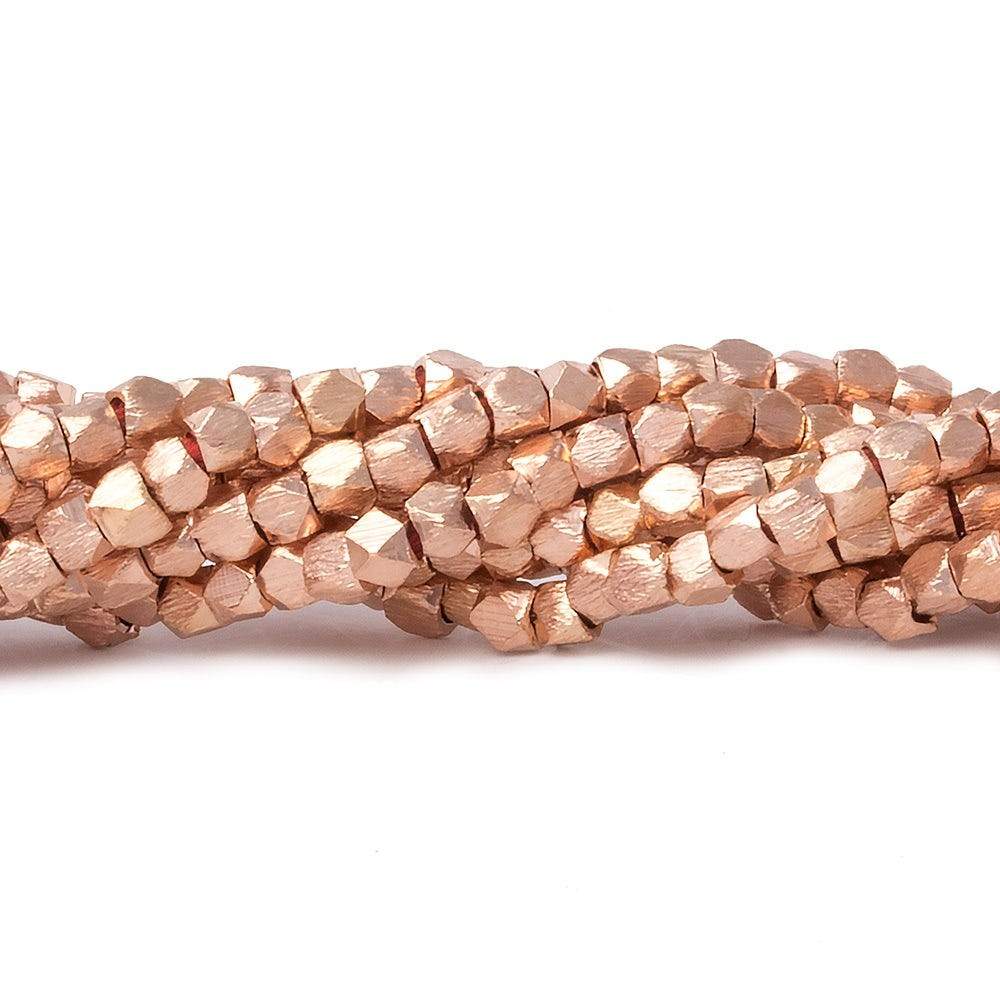 2mm Rose Gold plated Copper Brushed Faceted Nugget Beads 8 inch 93 pieces - Beadsofcambay.com