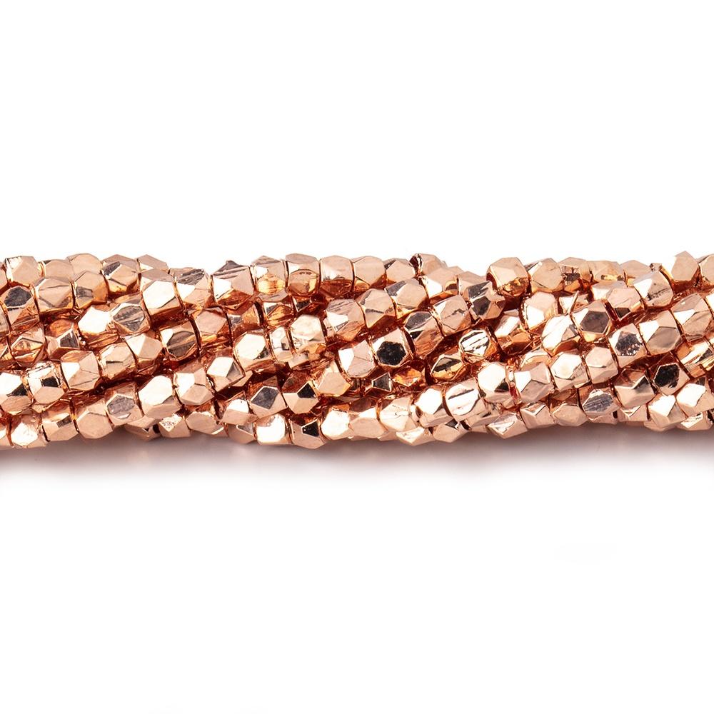 2mm Rose Gold plated Copper Shiny Faceted Nugget Beads 8 inch 93 pieces - Beadsofcambay.com