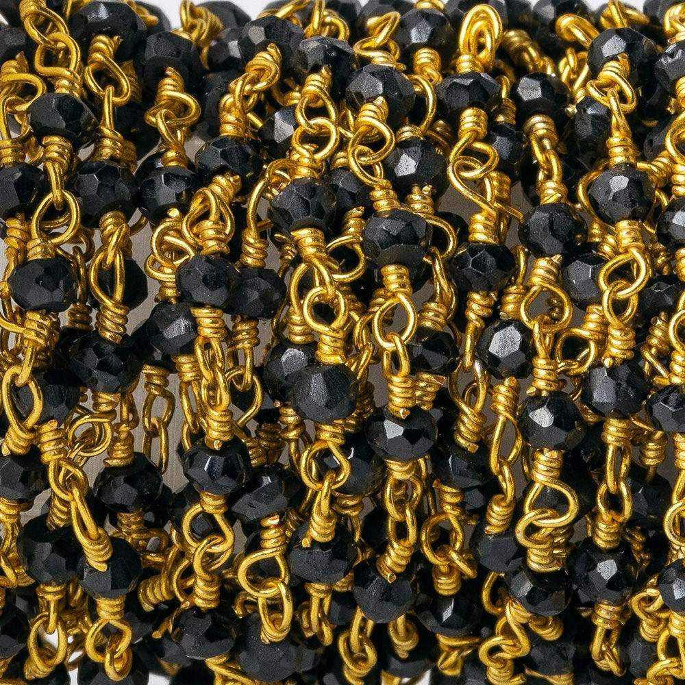 2mm to 3mm Black Spinel Gold plated Wire Wrapped Chain - Beadsofcambay.com
