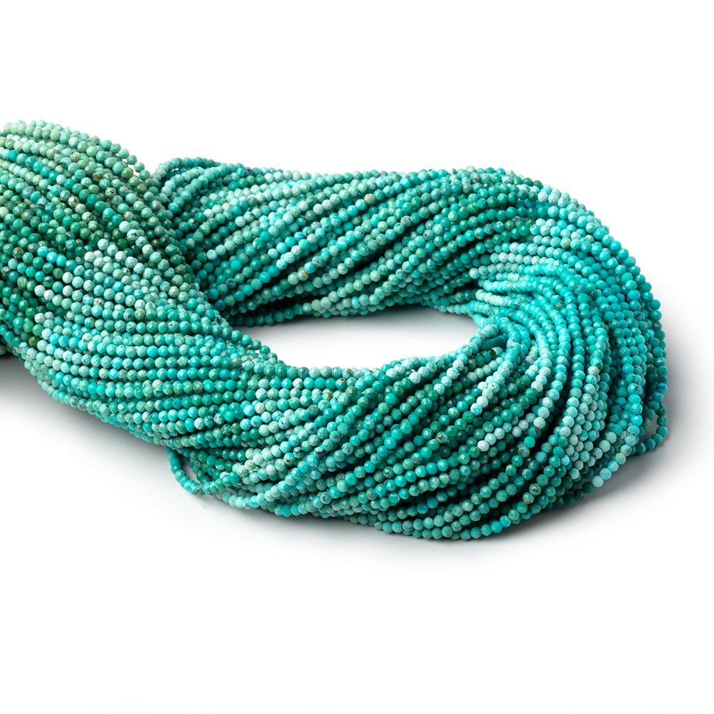 2mm Turquoise Micro Faceted Round Beads 12.5 inch 192 pieces - Beadsofcambay.com