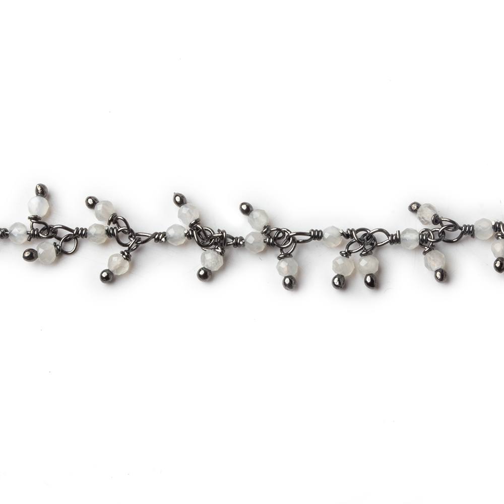 2mm White Moonstone micro faceted round Black Gold Dangling Chain by the foot - Beadsofcambay.com