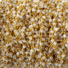 2mm White Moonstone micro faceted round Gold Dangling Chain by the foot - Beadsofcambay.com