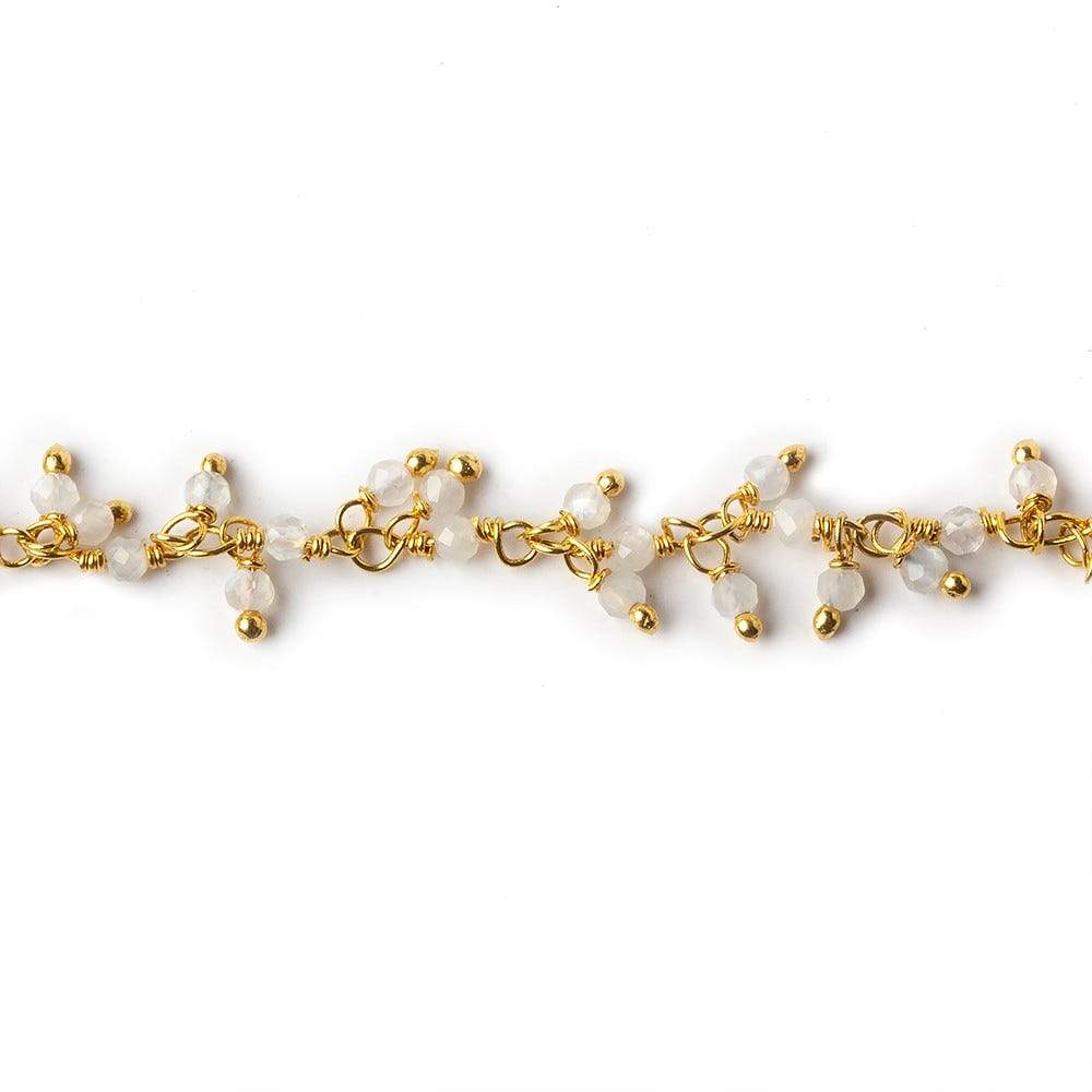 2mm White Moonstone micro faceted round Gold Dangling Chain by the foot - Beadsofcambay.com
