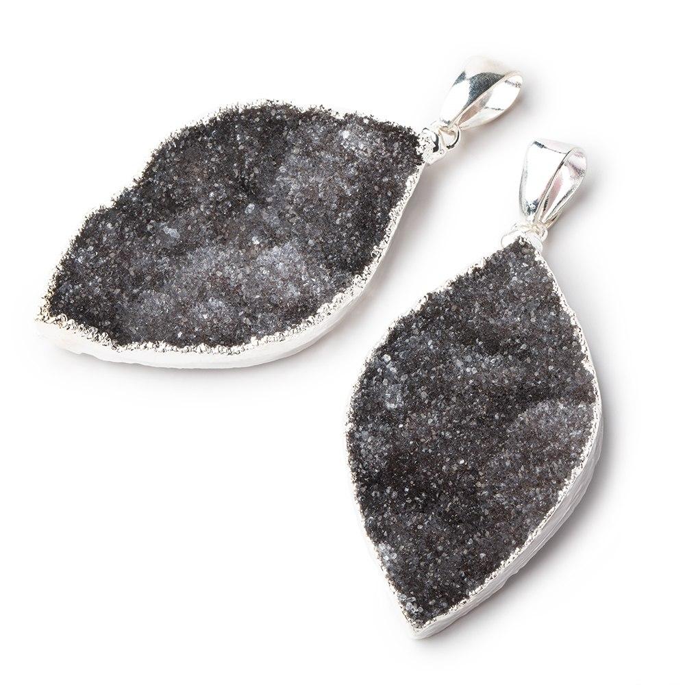2x1 inch Silver Leafed Black Agate Drusy Marquise with Bail 1 piece - Beadsofcambay.com