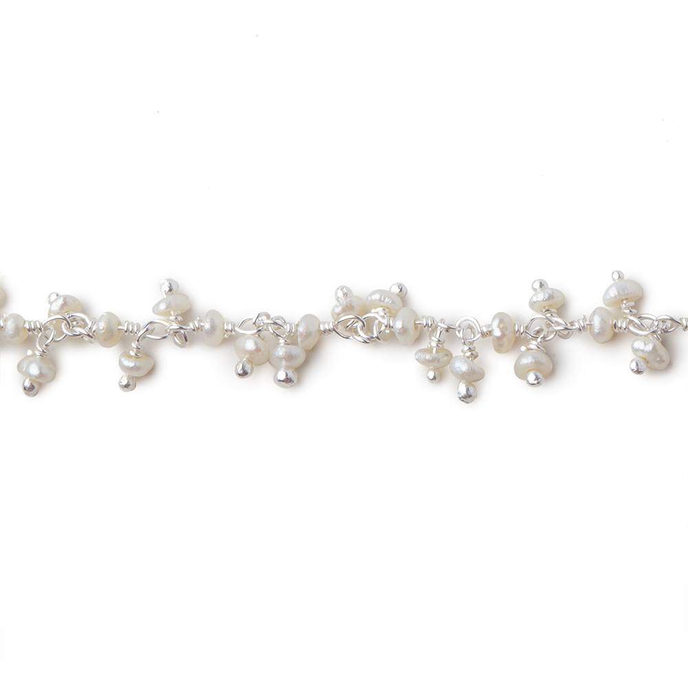 2x2mm White Baroque Pearl Silver Dangling Chain sold by the foot - Beadsofcambay.com