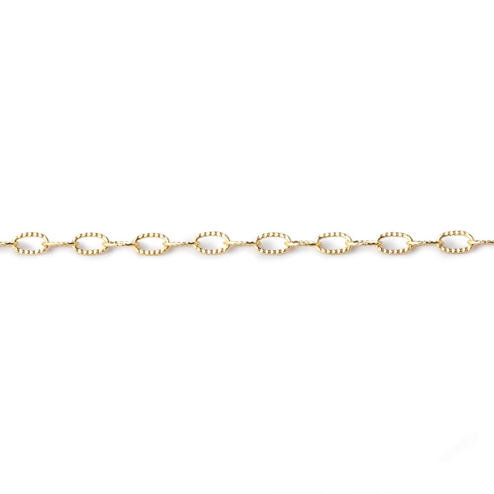 2x4mm 22kt Gold plated Elongated Corrugated Oval Link Chain by the Foot - Beadsofcambay.com