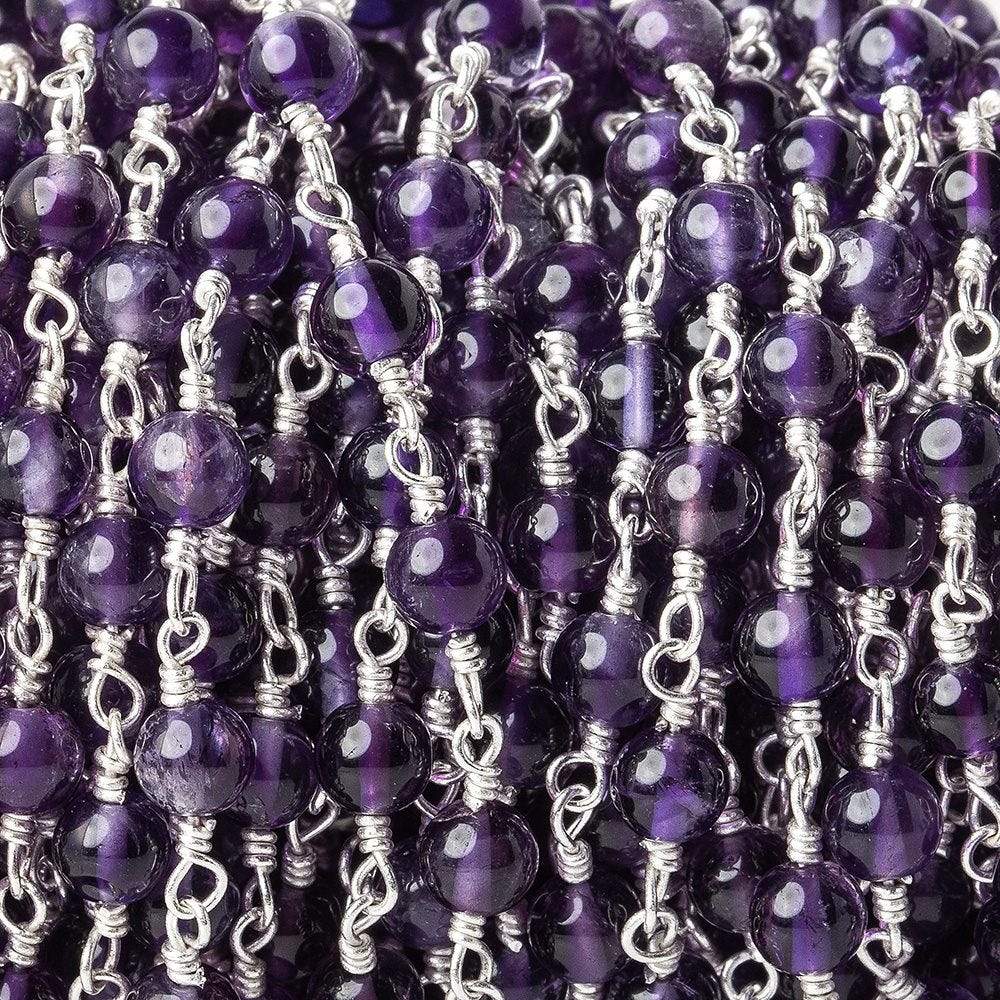 3-3.5mm Amethyst plain round Silver plated Chain by the foot - Beadsofcambay.com