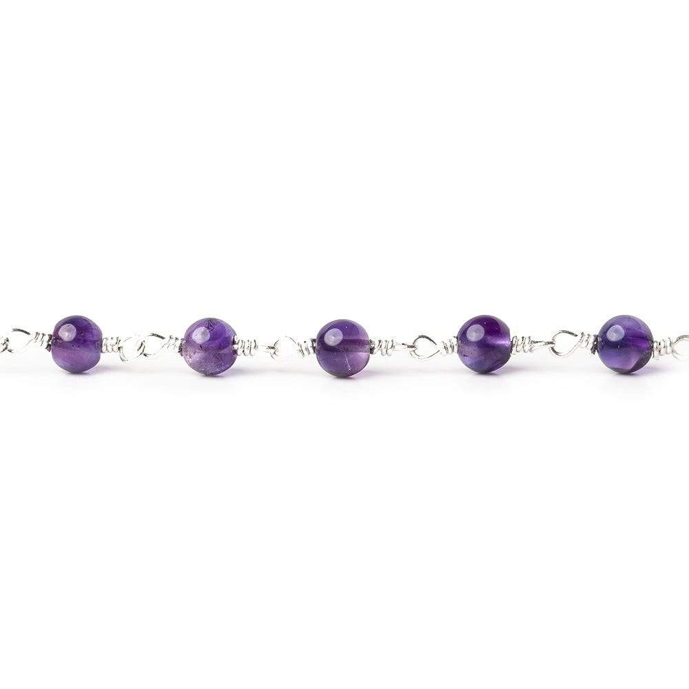 3-3.5mm Amethyst plain round Silver plated Chain by the foot - Beadsofcambay.com