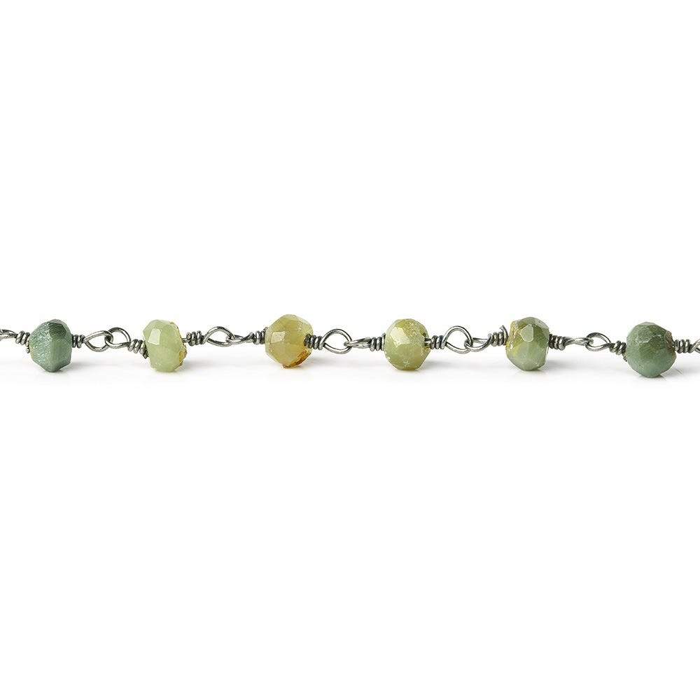 3-3.5mm Cat's Eye Green Quartz rondelle Black Gold plated Chain by the foot - Beadsofcambay.com