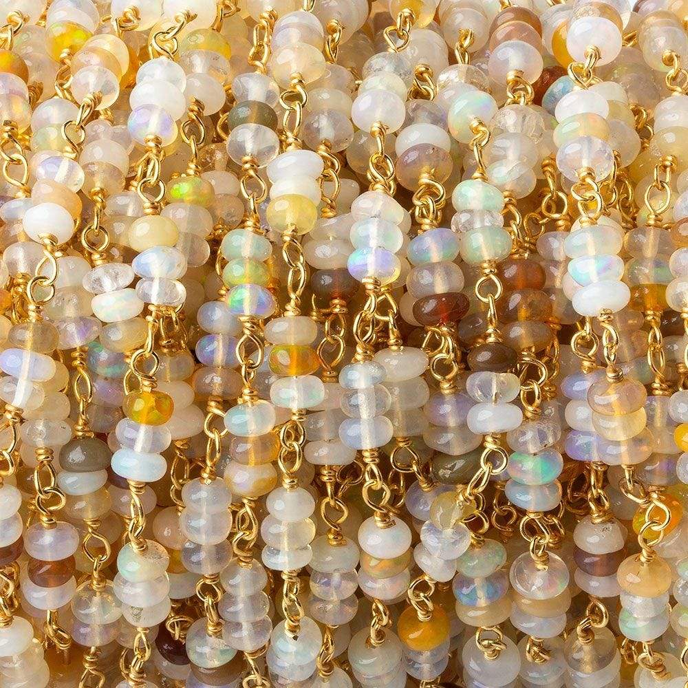 3-3.5mm Ethiopian Opal faceted rondelle clusters Vermeil Chain by the foot 84 beads - Beadsofcambay.com