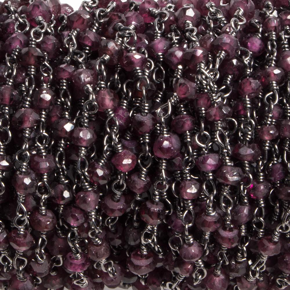 3-3.5mm Garnet faceted rondelle Black Gold Chain by the foot 36 pieces - Beadsofcambay.com