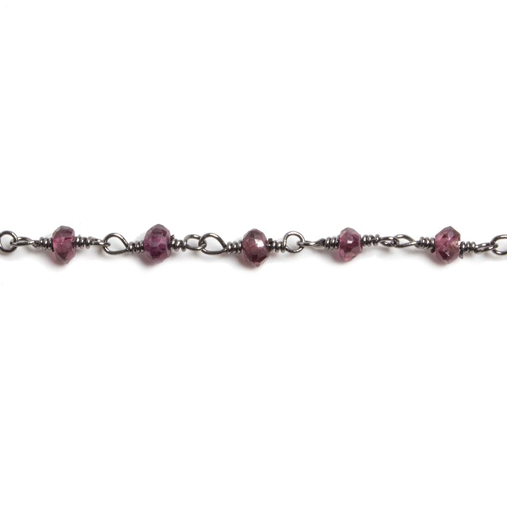 3-3.5mm Garnet faceted rondelle Black Gold Chain by the foot 36 pieces - Beadsofcambay.com