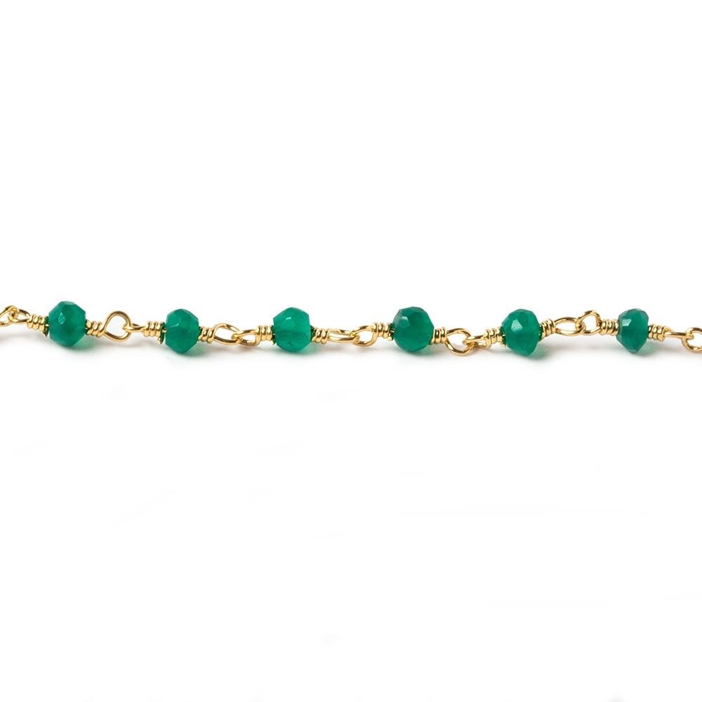 3-3.5mm Green Onyx faceted rondelle Gold Chain by the foot - Beadsofcambay.com