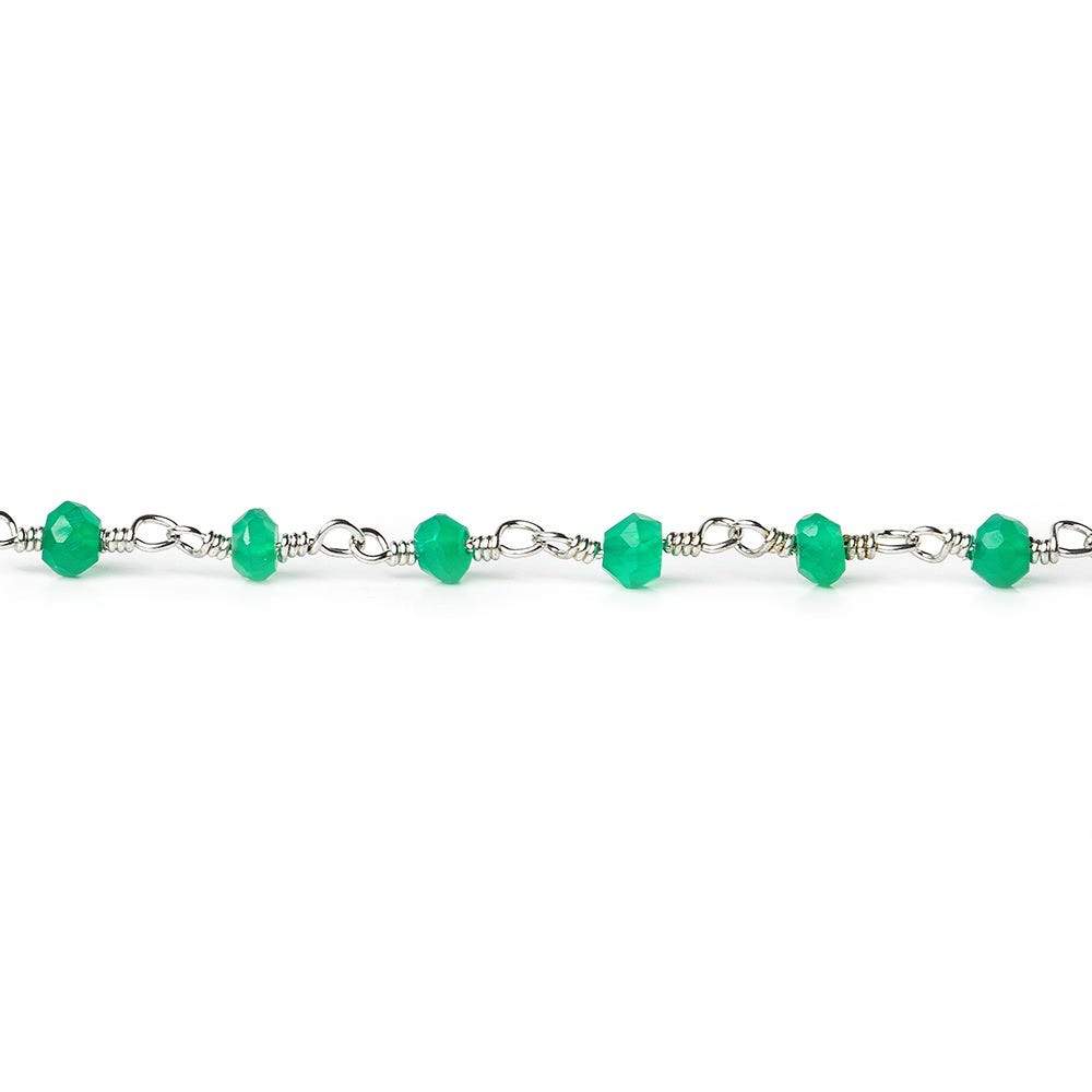 3-3.5mm Green Onyx faceted rondelle Silver plated Chain by the foot - Beadsofcambay.com