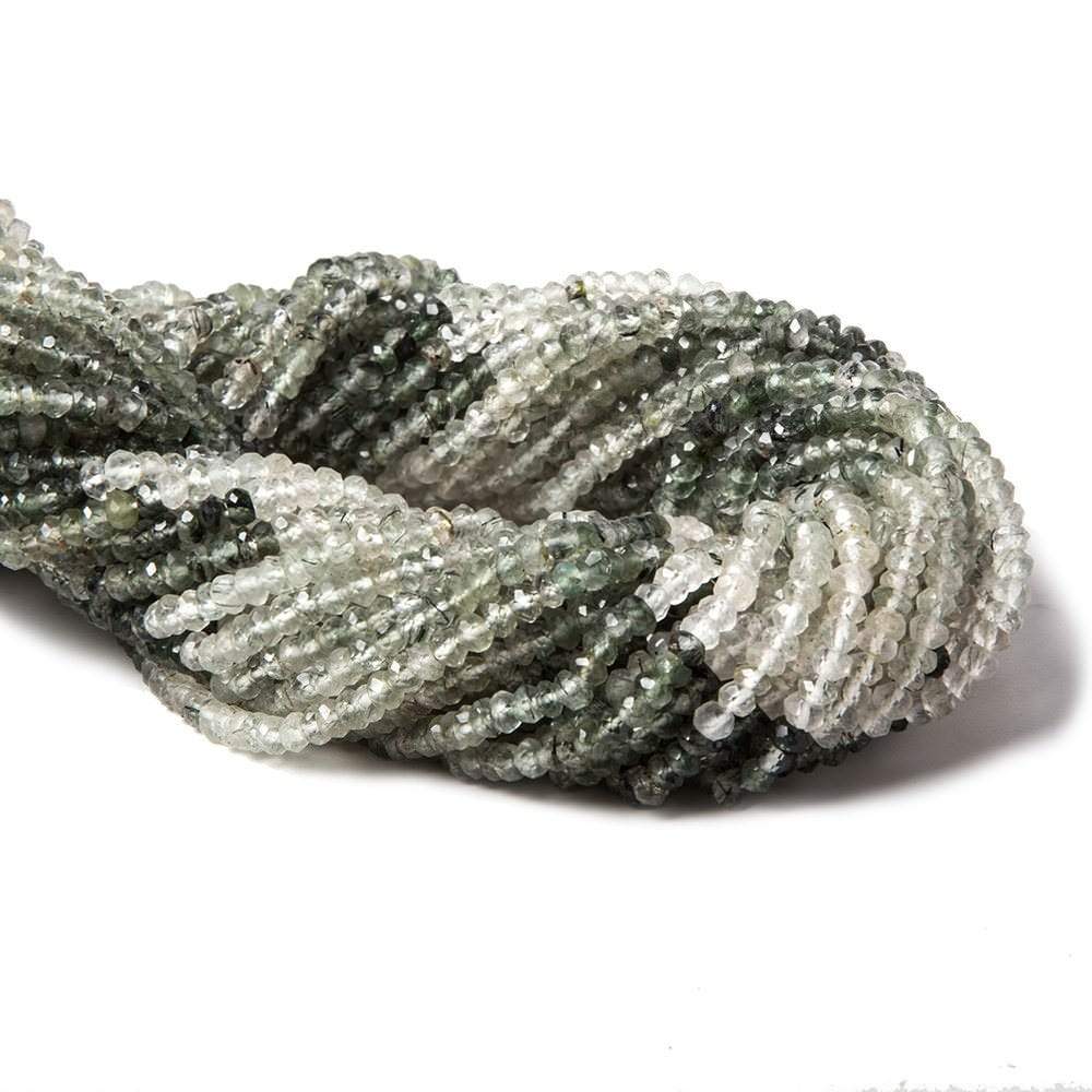 3-3.5mm Green Tourmalinated Quartz faceted rondelles 14 inch 165 beads - Beadsofcambay.com