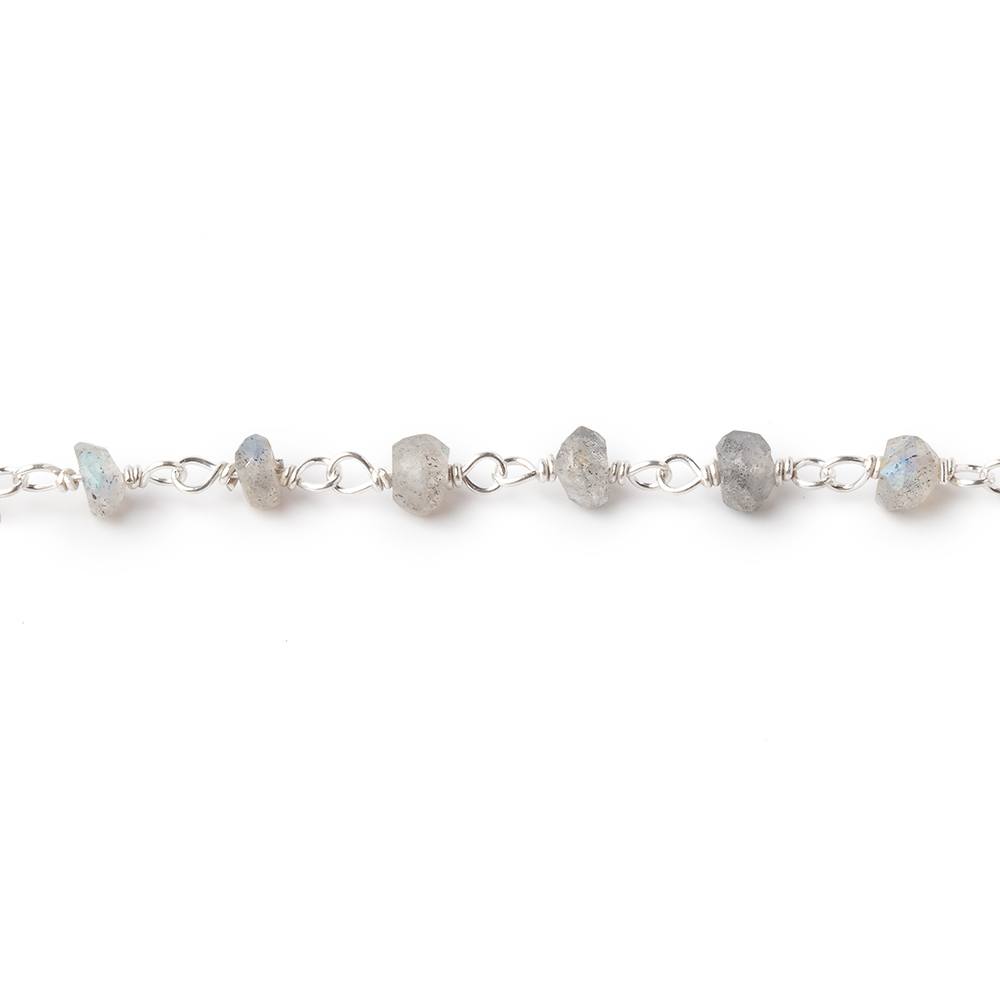 3-3.5mm Labradorite faceted rondelle Silver plated Chain by the foot - Beadsofcambay.com