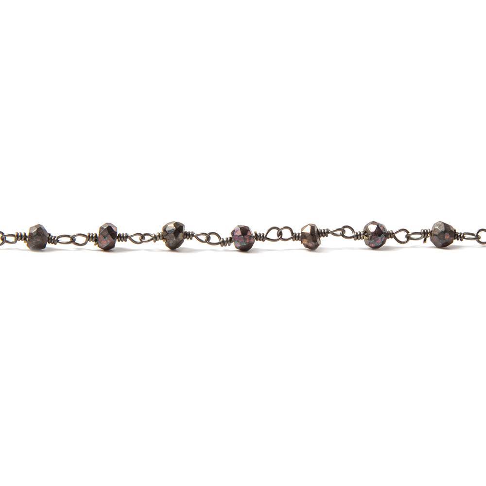 3-3.5mm Metallic Chocolate Spinel rondelle Black Gold Chain by the foot 39 pcs - Beadsofcambay.com