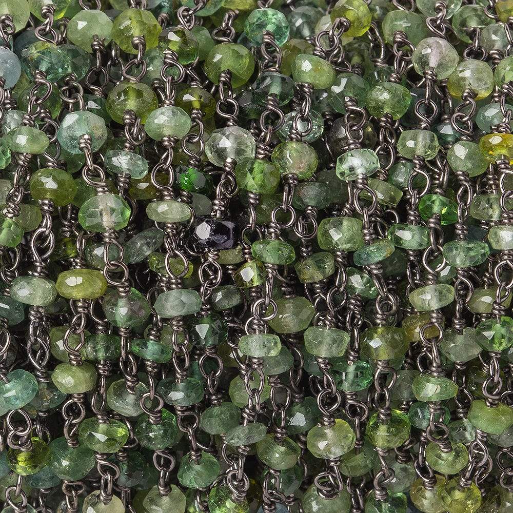 3-3.5mm Moss Aquamarine tonal faceted rondelle Black Gold .925 Silver Chain by the foot 45 beads AAA - Beadsofcambay.com