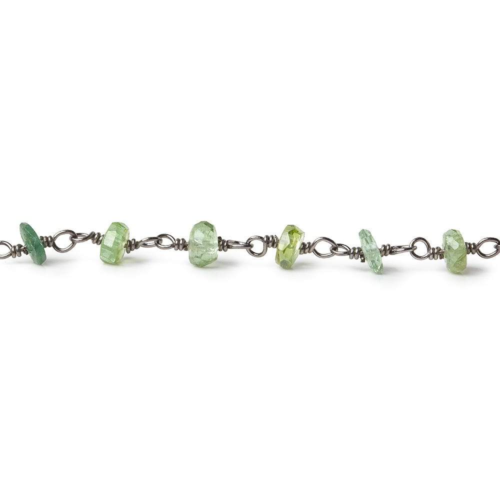 3-3.5mm Moss Aquamarine tonal faceted rondelle Black Gold .925 Silver Chain by the foot 45 beads AAA - Beadsofcambay.com