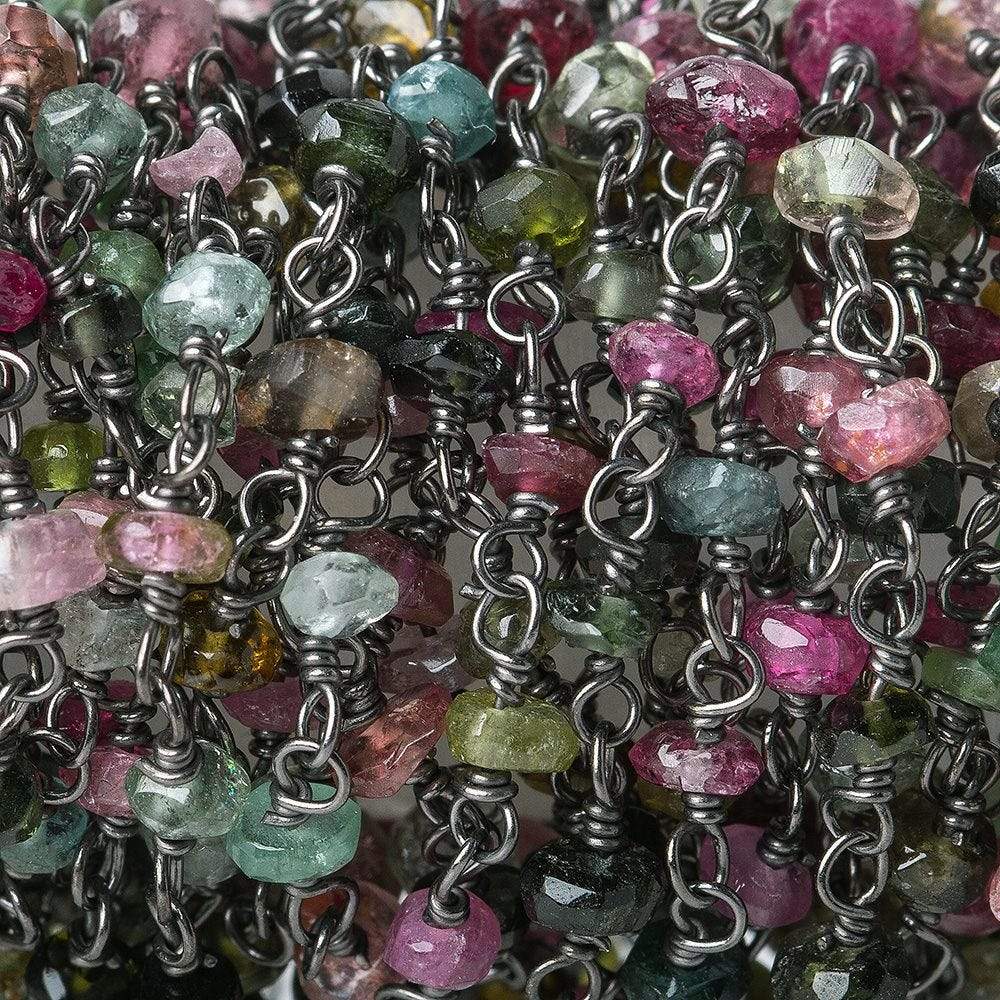 3-3.5mm Multi-Color Tourmaline rondelle Black Gold plated Chain by the foot - Beadsofcambay.com