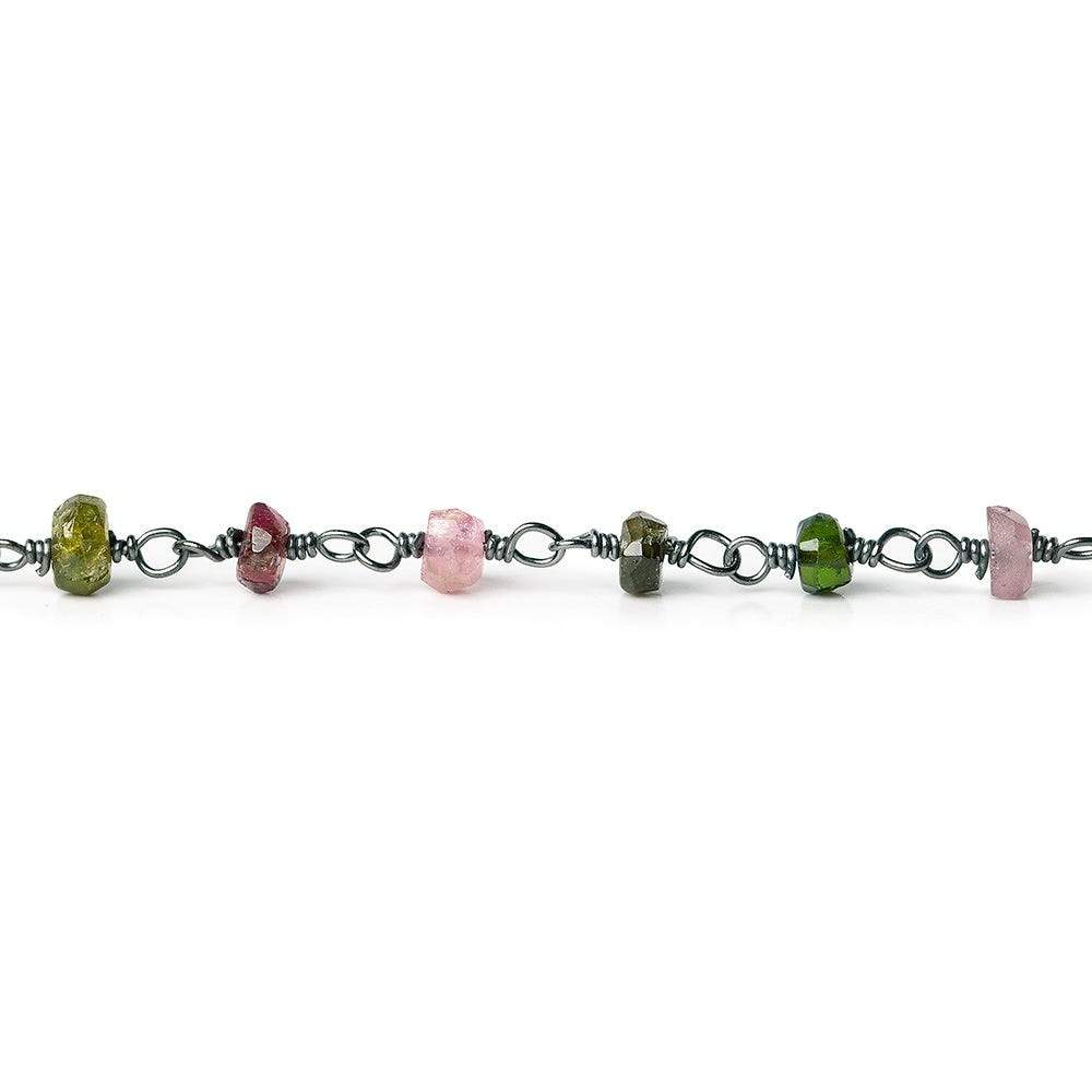 3-3.5mm Multi-Color Tourmaline rondelle Black Gold plated Chain by the foot - Beadsofcambay.com