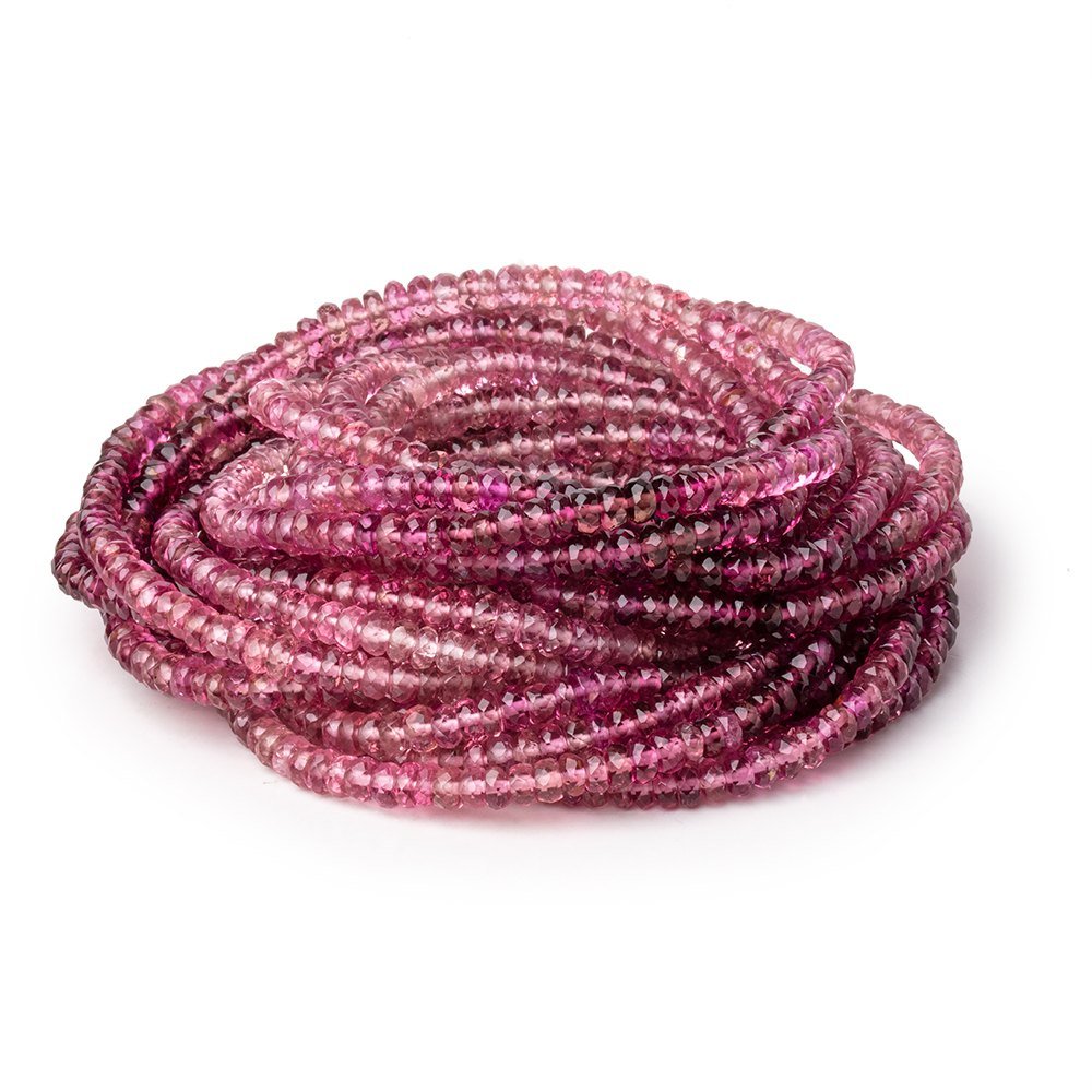 3-3.5mm Rubelite Tourmaline Faceted Rondelle Beads 18 inch 240 pieces AAA - Beadsofcambay.com