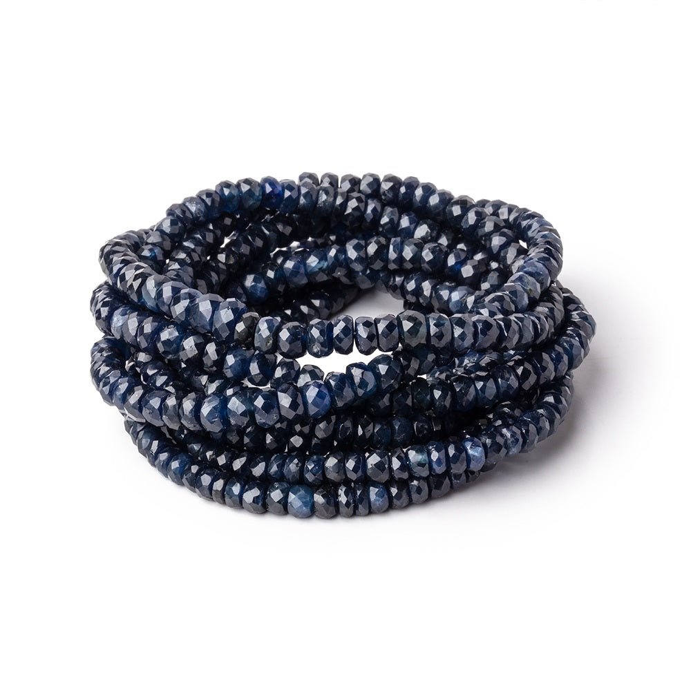 3-4.5mm Cambodian Blue Sapphire Faceted Rondelles 16 inch 180 Beads - Beadsofcambay.com