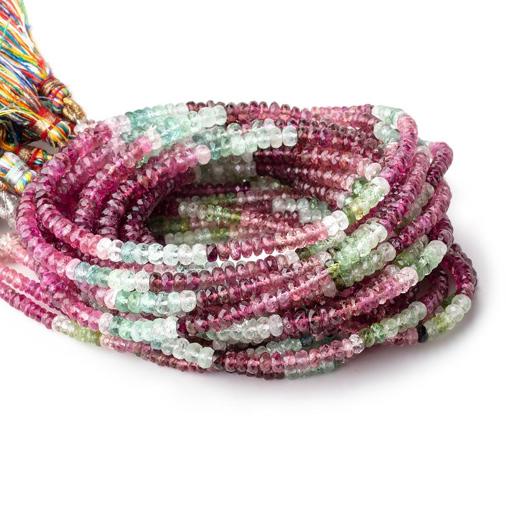 3-4.5mm Multi Color Tourmaline Faceted Rondelle Beads 15 inch 187 pieces AA - Beadsofcambay.com
