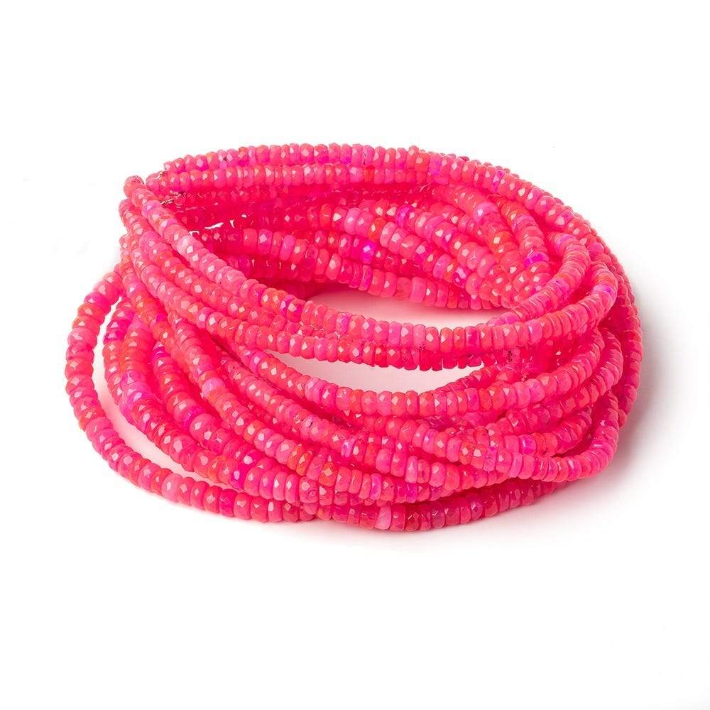 3-4.5mm Neon Pink Opal Faceted Rondelles 17 inch 200 color treated beads AA - Beadsofcambay.com