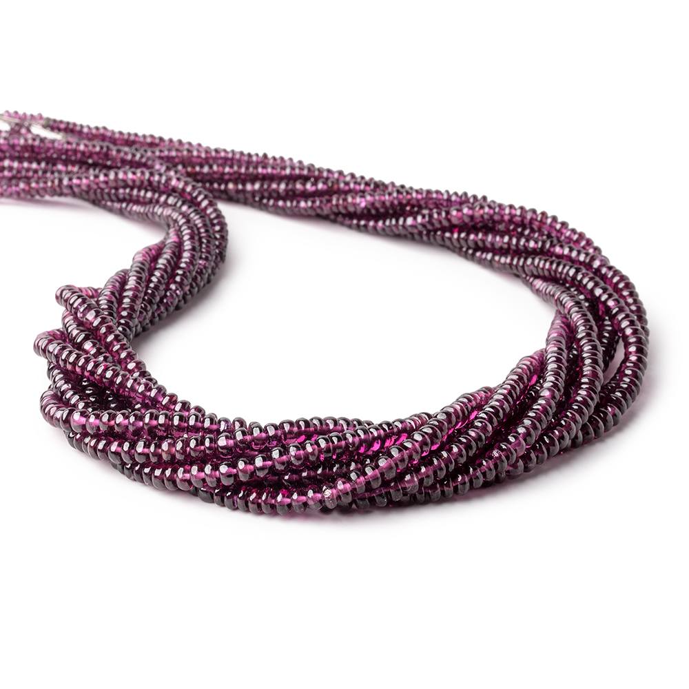 3-4.5mm Rhodolite Garnet Plain Rondelle Beads 18 inch 224 pieces - Beadsofcambay.com