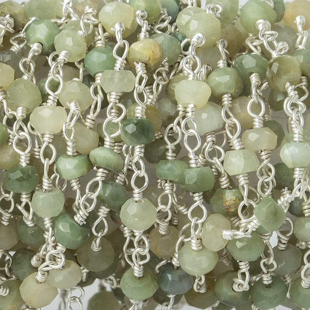 3-4mm Cat's Eye Green Quartz Silver plated Chain by the foot - Beadsofcambay.com