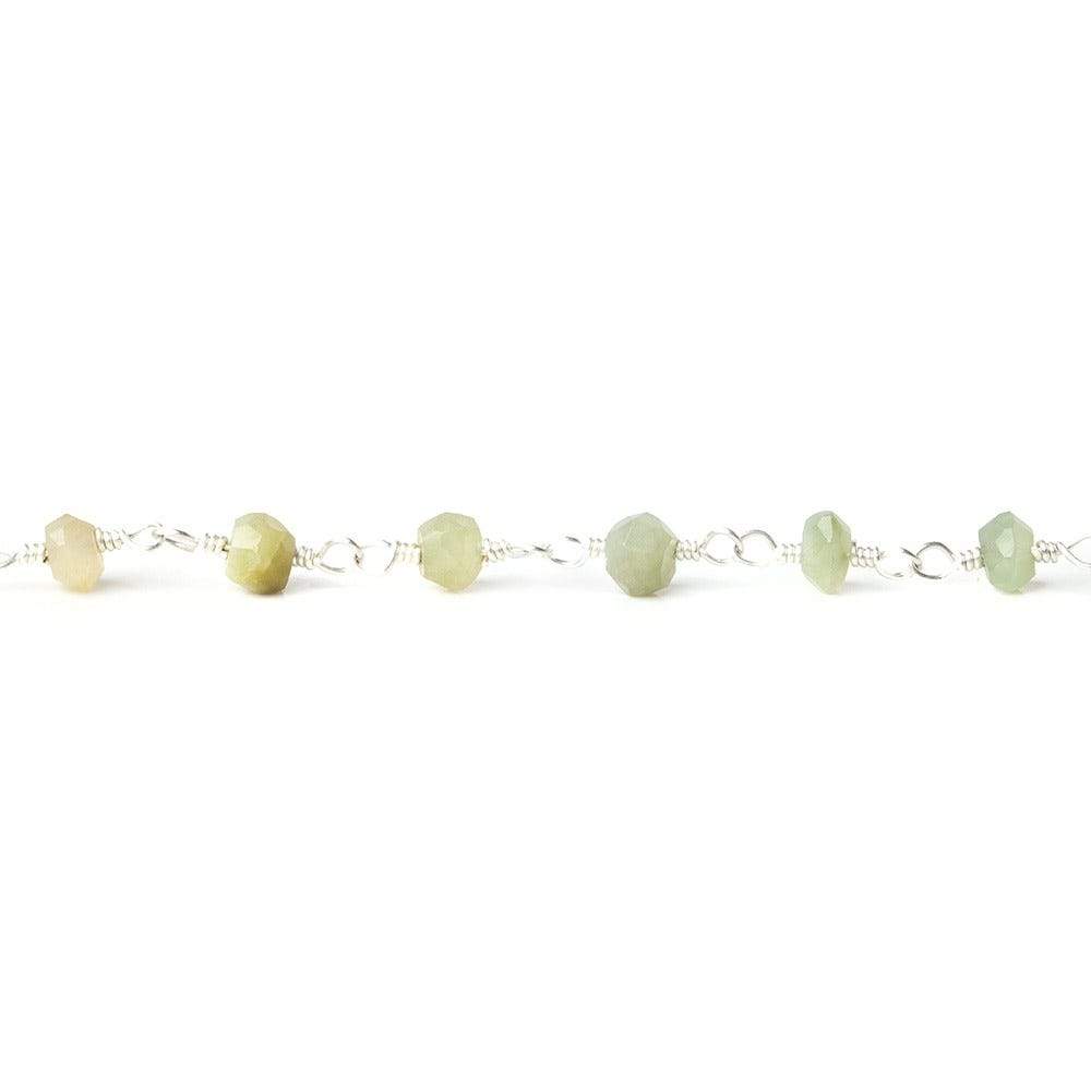3-4mm Cat's Eye Green Quartz Silver plated Chain by the foot - Beadsofcambay.com