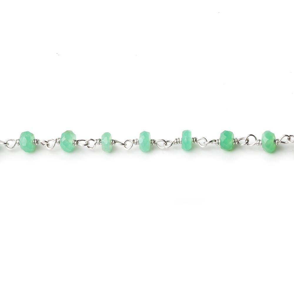 3-4mm Chrysoprase faceted rondelle Silver Plated Chain by the foot - Beadsofcambay.com