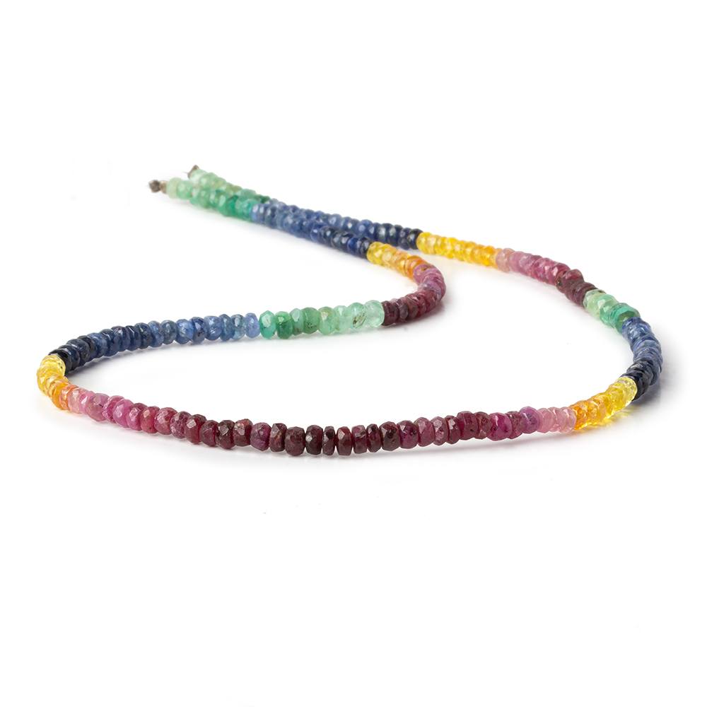 3-4mm Emerald, Ruby & Sapphire faceted rondelle beads 16 inh 190 pieces A - Beadsofcambay.com