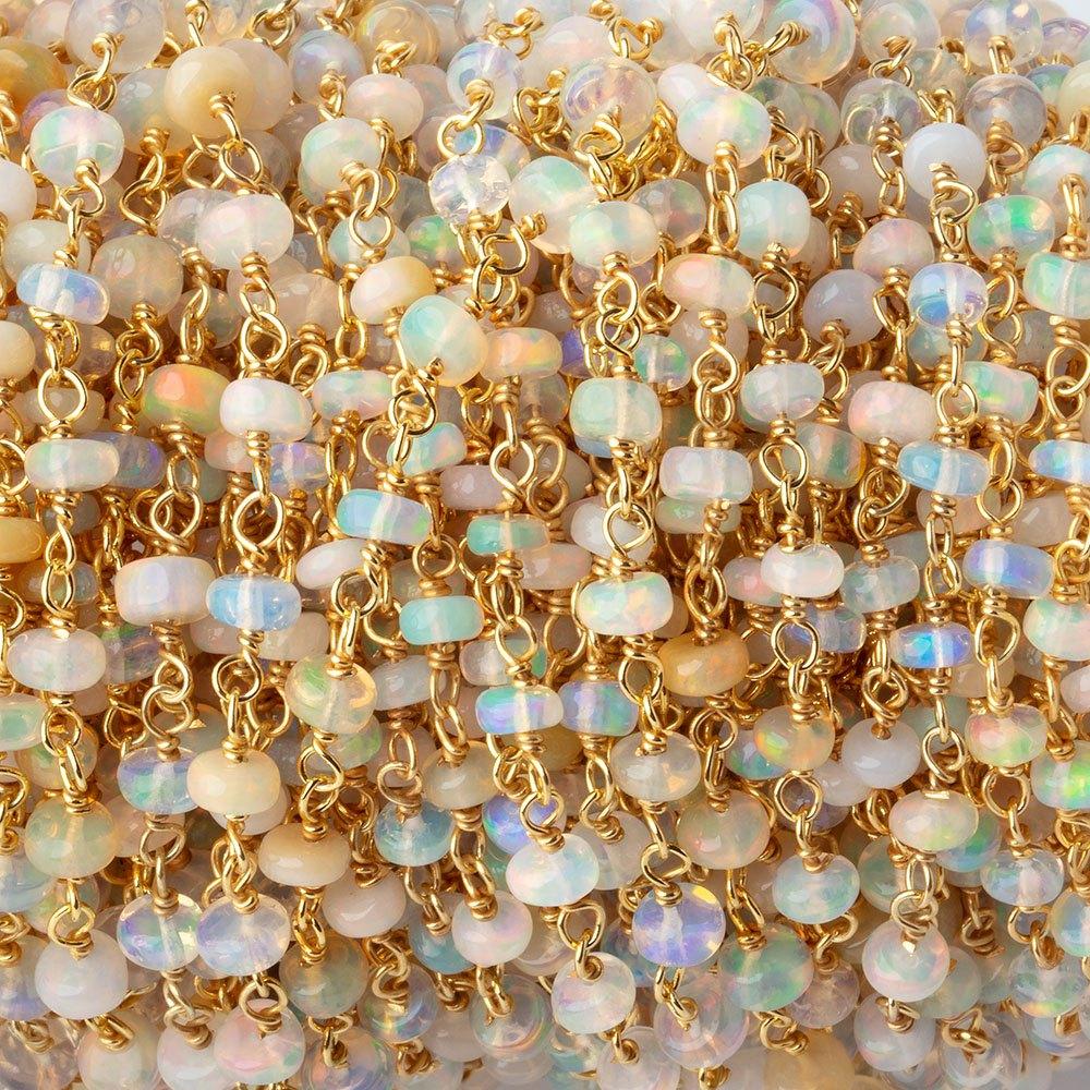 3-4mm Ethiopian Opal Plain Rondelles on Vermeil Chain by the Foot 40 Beads - Beadsofcambay.com