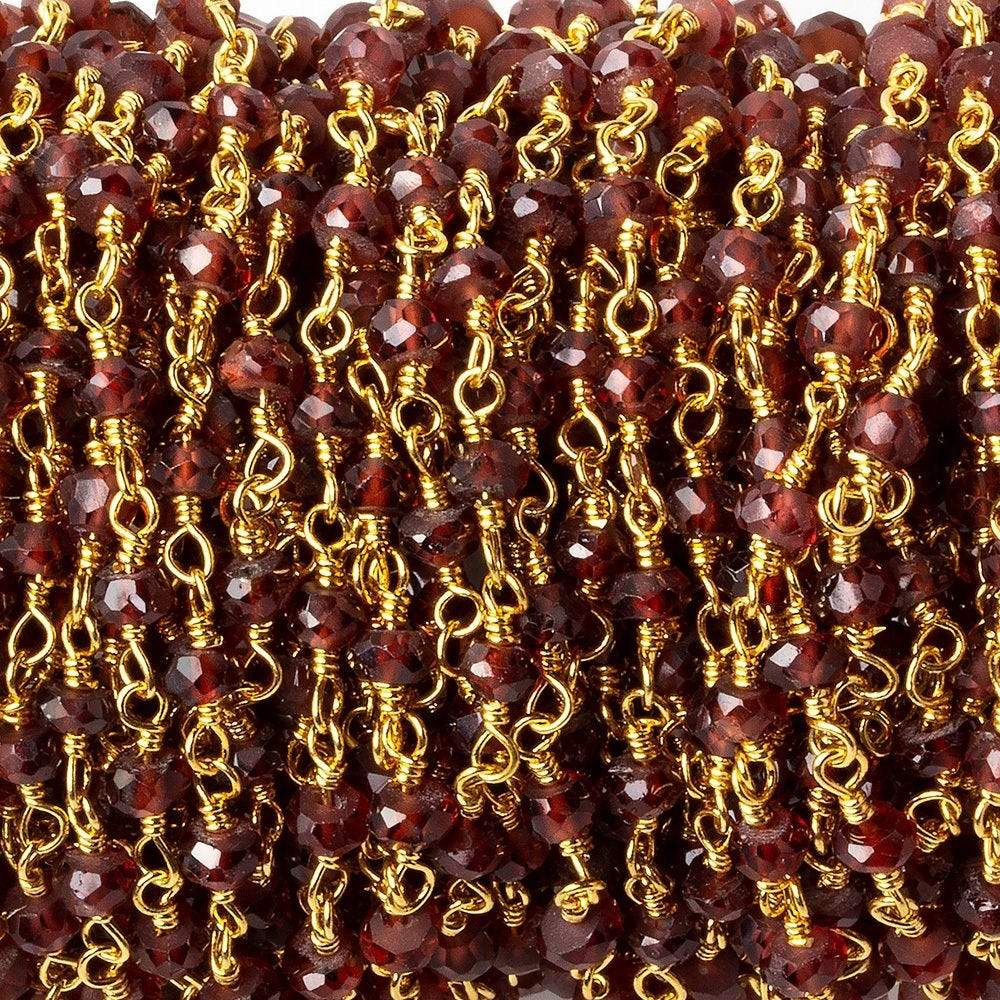 3-4mm Garnet faceted rondelle Gold Chain by the foot - Beadsofcambay.com