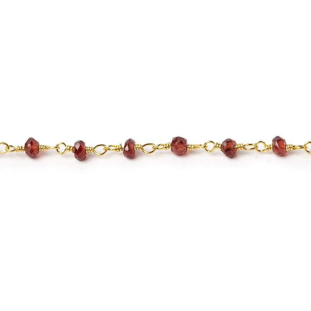 3-4mm Garnet faceted rondelle Gold Chain by the foot - Beadsofcambay.com