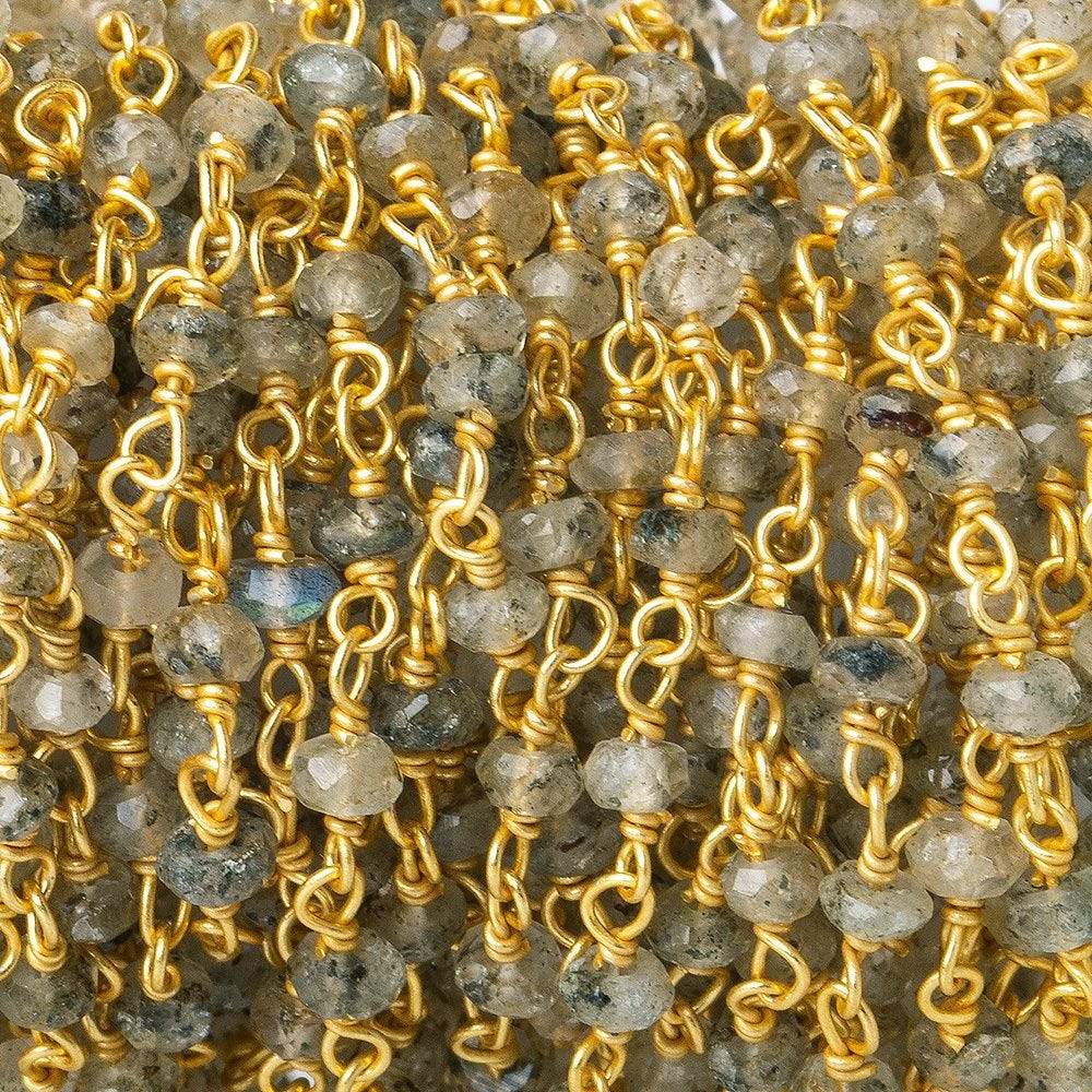 3-4mm Moss Aquamarine faceted rondelle Vermeil Chain by the foot - Beadsofcambay.com