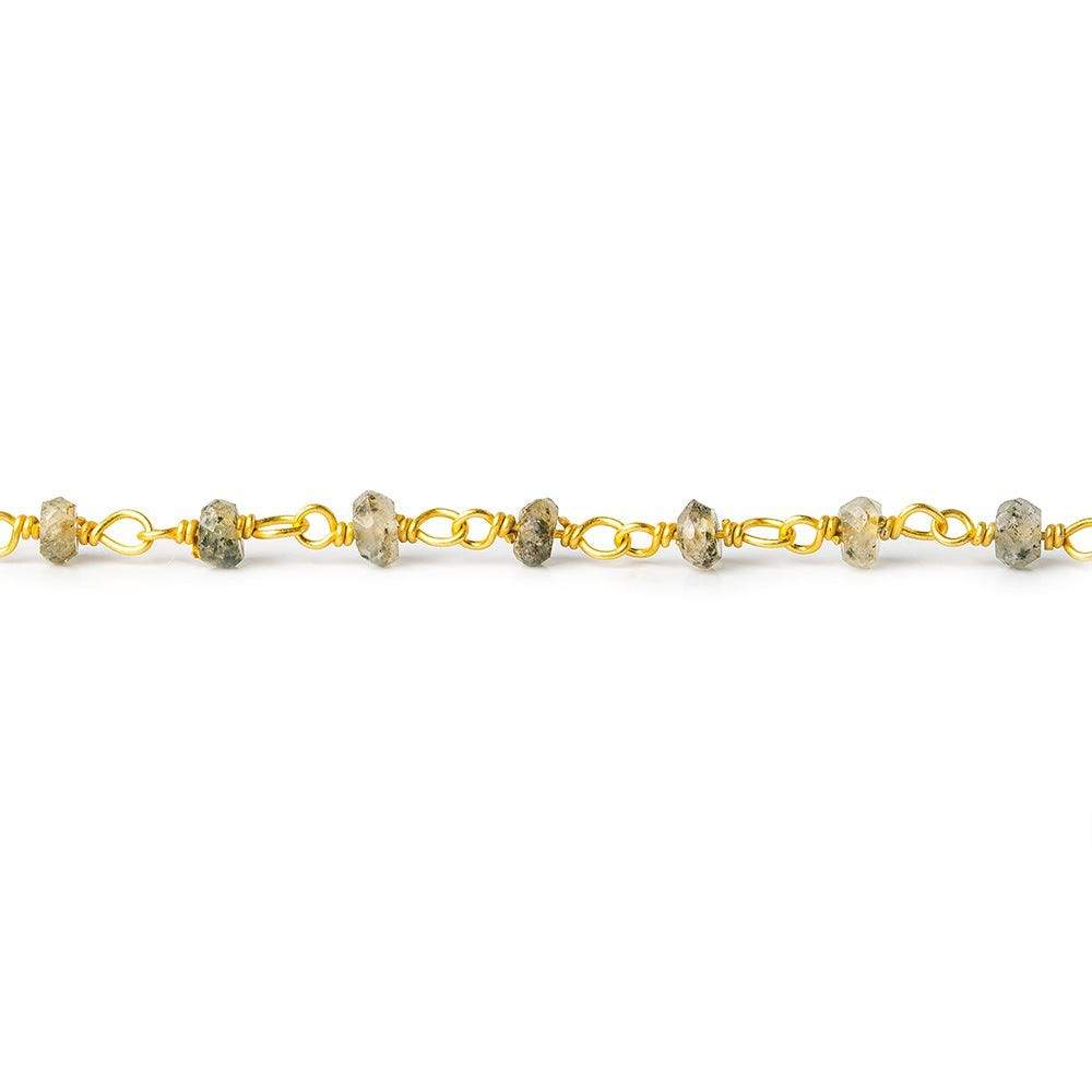 3-4mm Moss Aquamarine faceted rondelle Vermeil Chain by the foot - Beadsofcambay.com