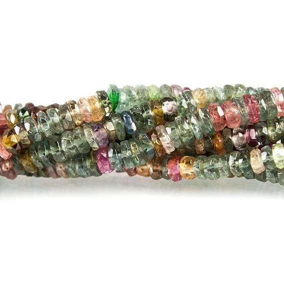 3-4mm Rainbow and Indicolite Tourmaline Faceted Rondelle 16 inch 275 Beads - Beadsofcambay.com