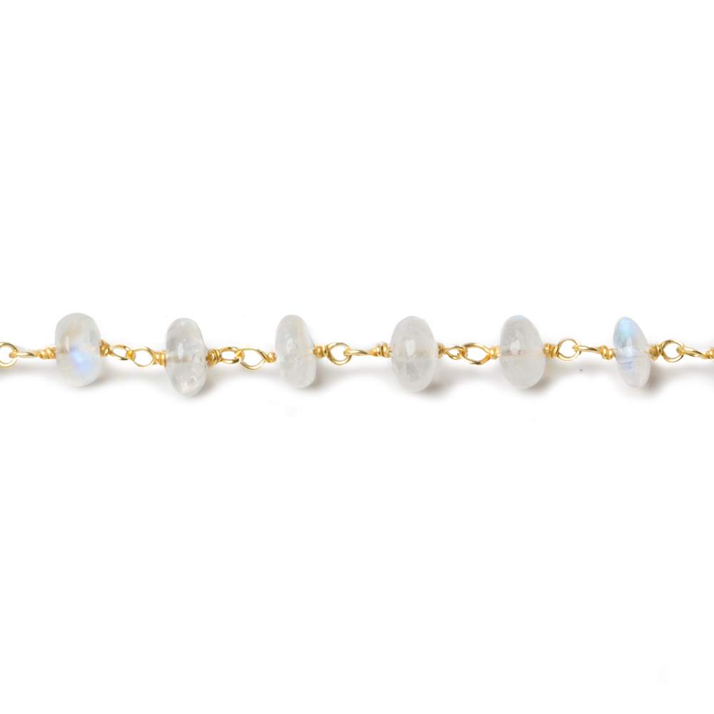 3-4mm Rainbow Moonstone plain rondelle Vermeil Chain by the foot 37 beads - Beadsofcambay.com