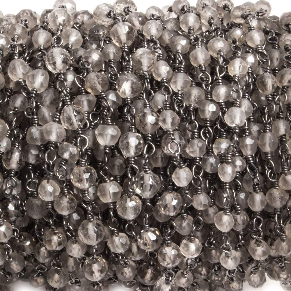 3-4mm Smoky Quartz round Black Gold plated Chain by the foot 36 pieces - Beadsofcambay.com