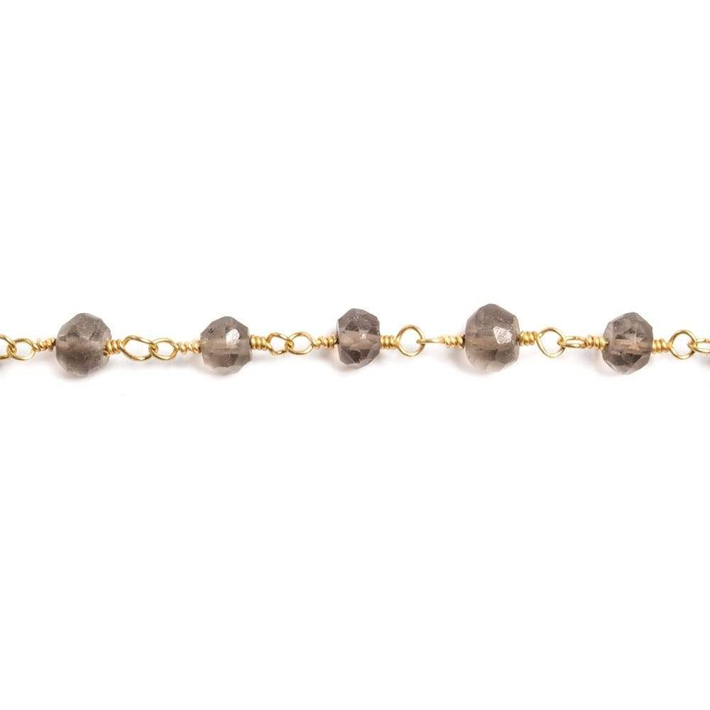 3-4mm Smoky Quartz round Gold plated Chain by the foot 36 pieces - Beadsofcambay.com
