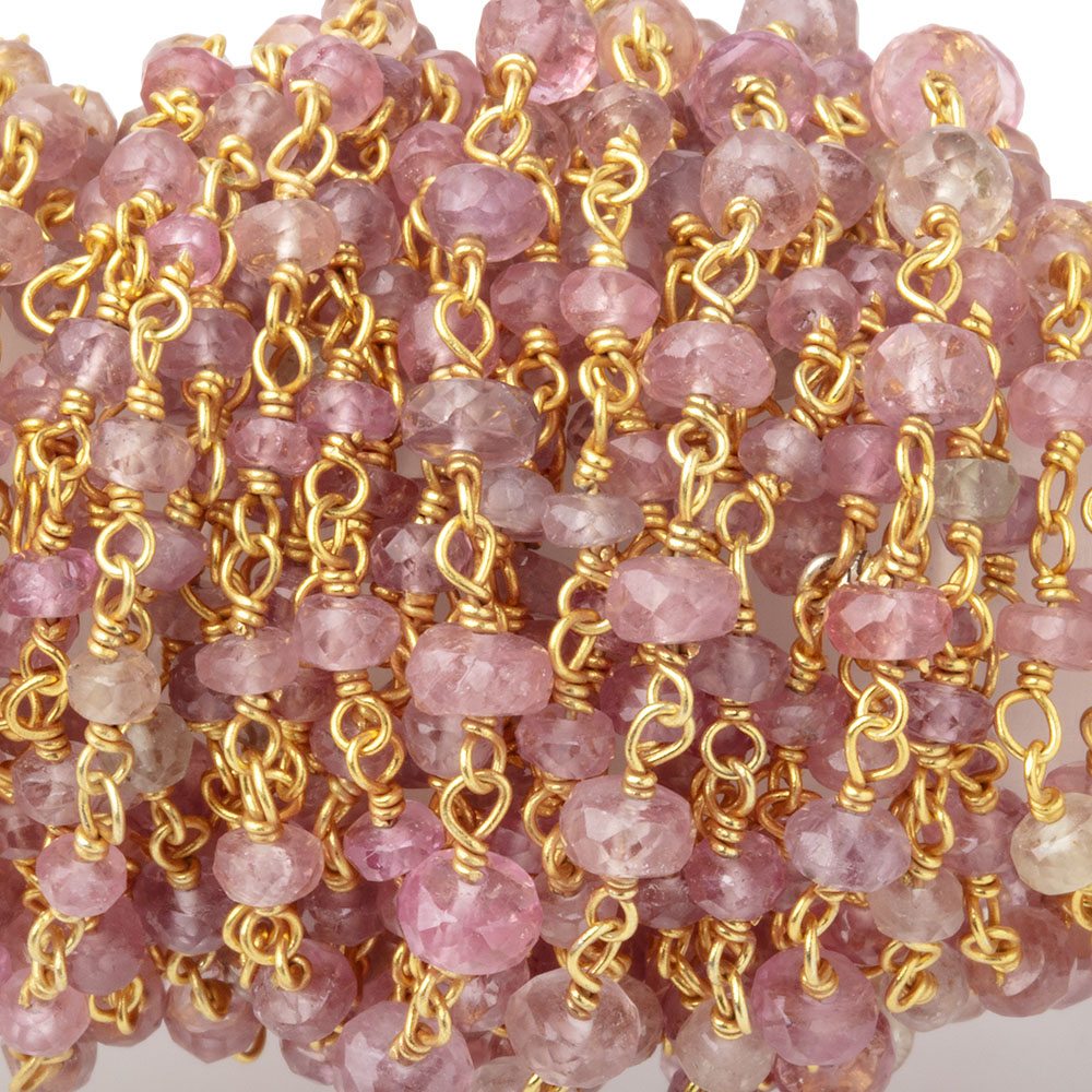 3-4mm Umba Sapphire Faceted Rondelles on Vermeil Chain - Beadsofcambay.com