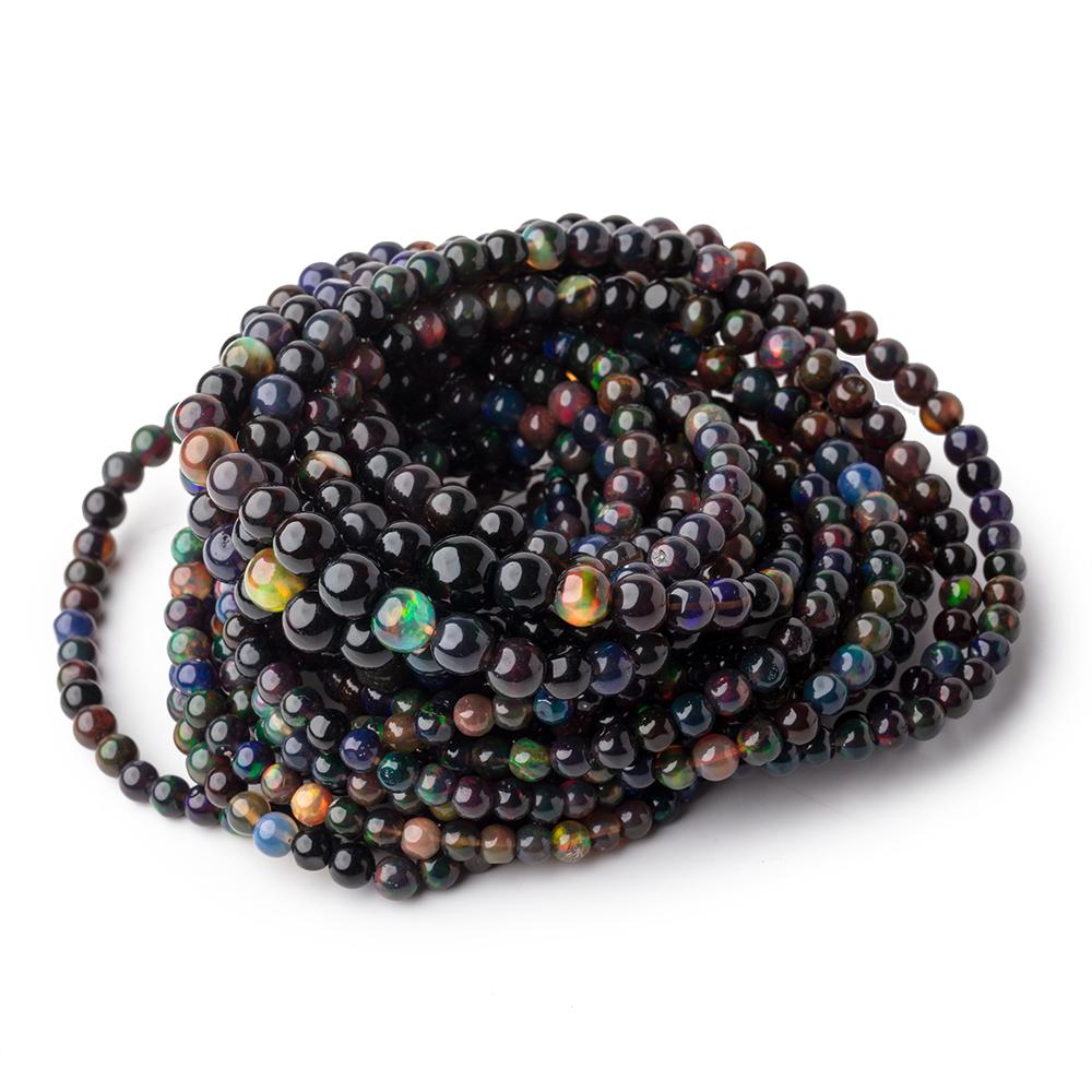 3-6mm Black Ethiopian Wollo Opal Plain Round Beads 18 inch 106 pieces - Beadsofcambay.com