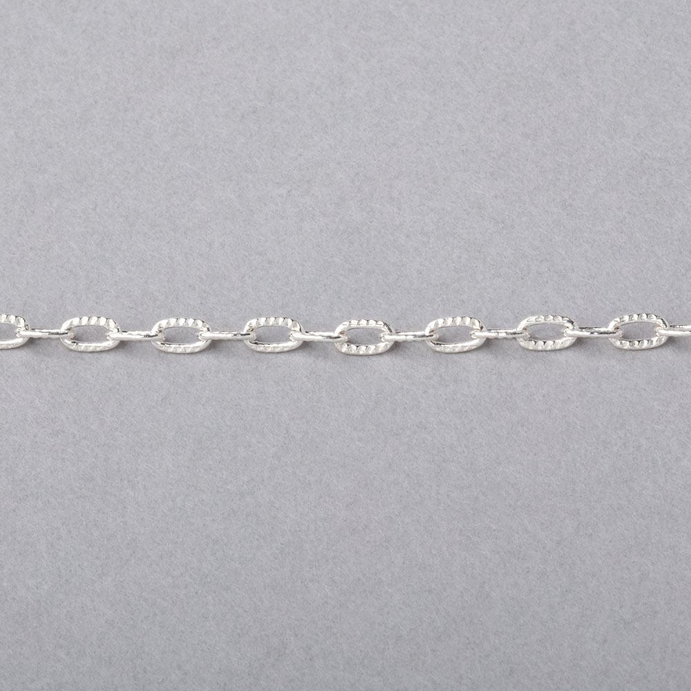 3 Feet - 2x4mm Silver plated Elongated Corrugated Oval Link Chain - Beadsofcambay.com