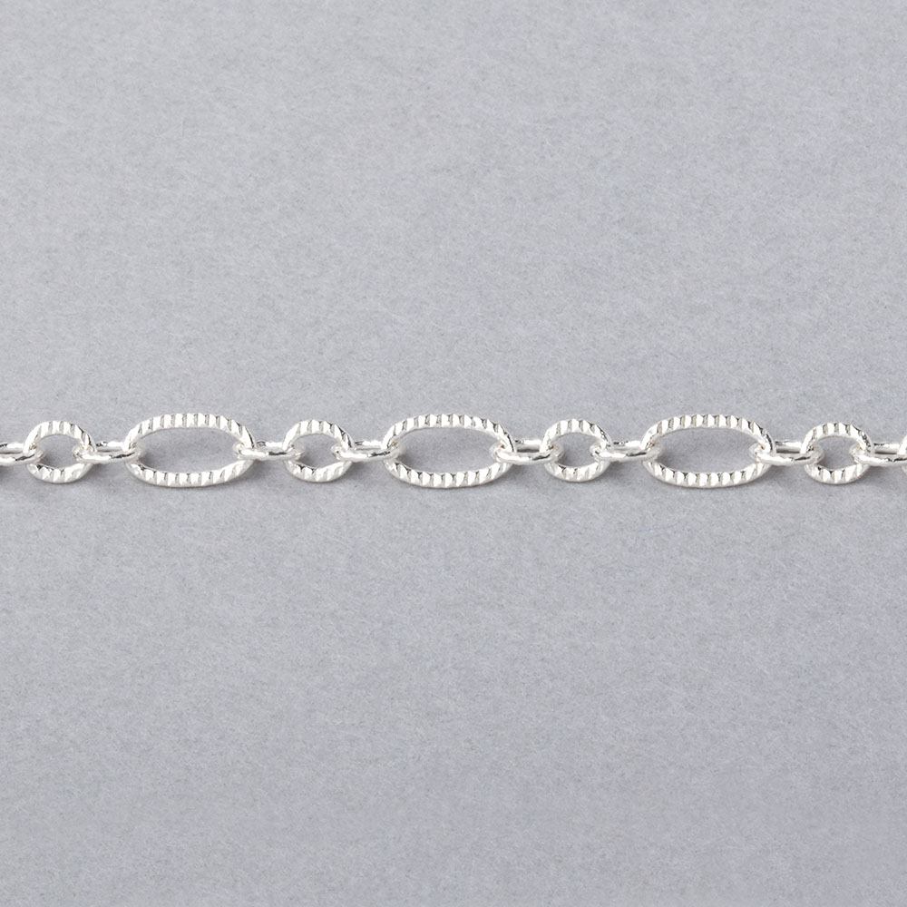 3 Feet - 3.5mm Silver plated Multiple Corrugated Oval Link Chain - Beadsofcambay.com